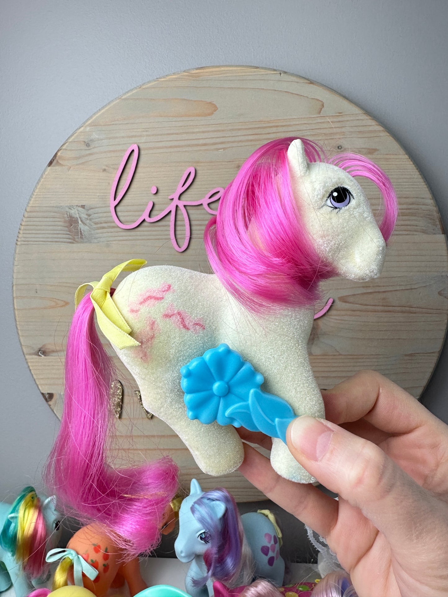 1980s Hasbro My Little Pony So Soft Taffy with Ribbon, Brush, & Backcard