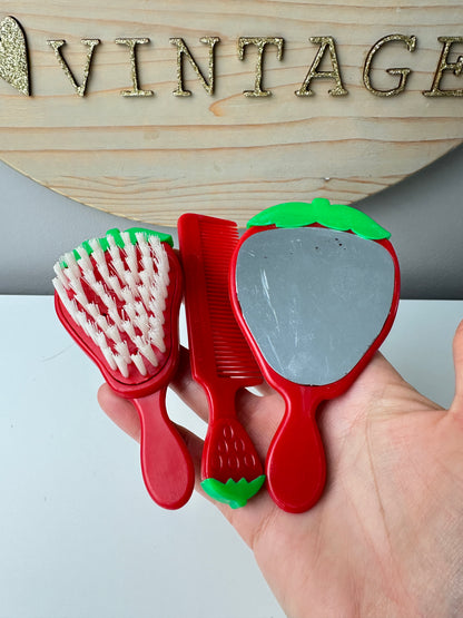 1981 Strawberry Shortcake Mirror, Brush, Comb for Vanity Set