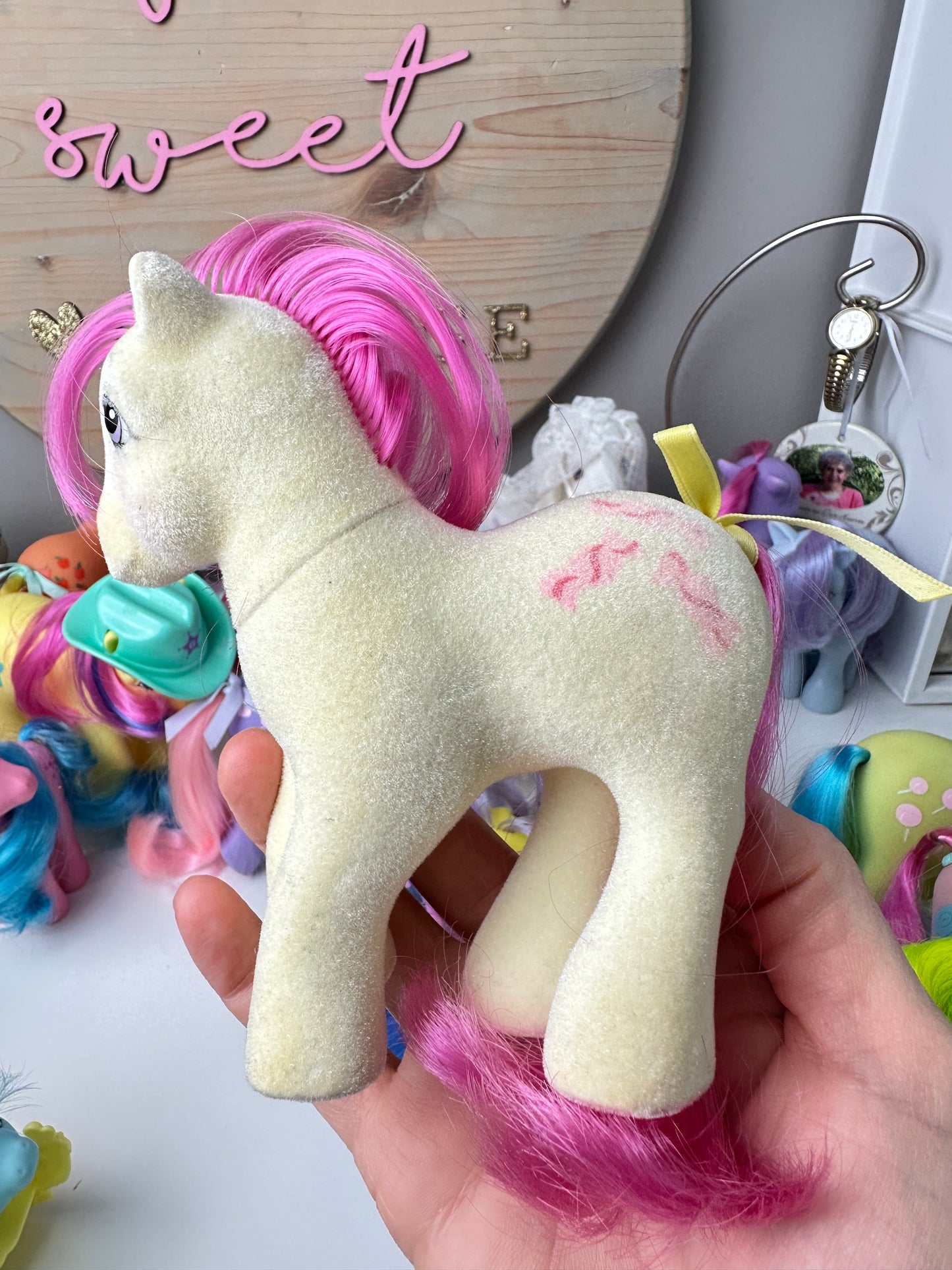 1980s Hasbro My Little Pony So Soft Taffy with Ribbon, Brush, & Backcard