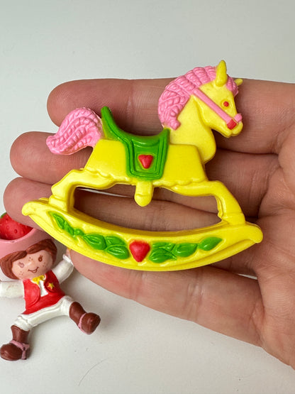 1983 Kenner Strawberryland Strawberry Shortcake Deluxe Miniature SSC on a Rocking Horse