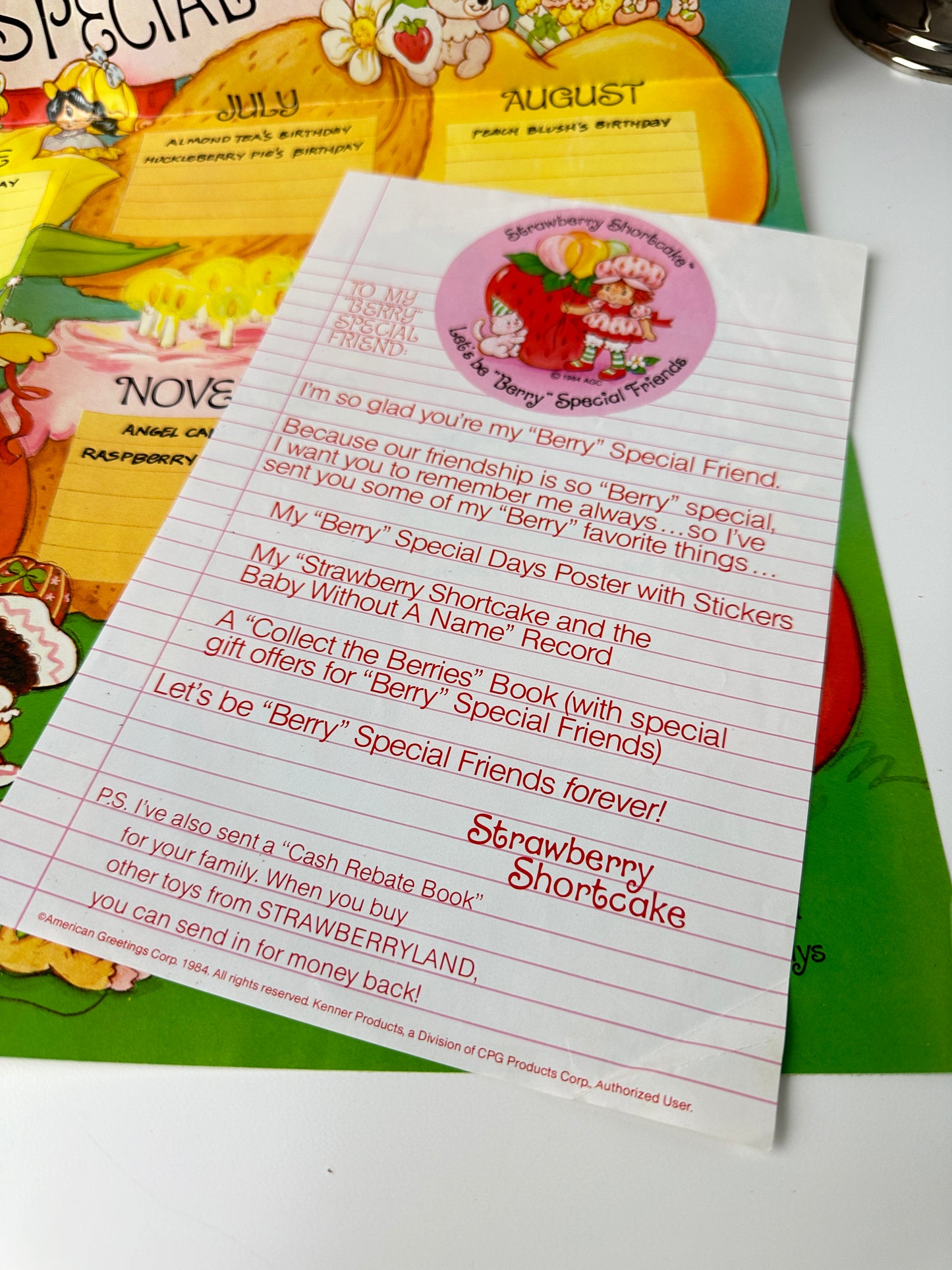 1984 Kenner Strawberry Shortcake Berry Special Friends Club Poster & Letter (#2)