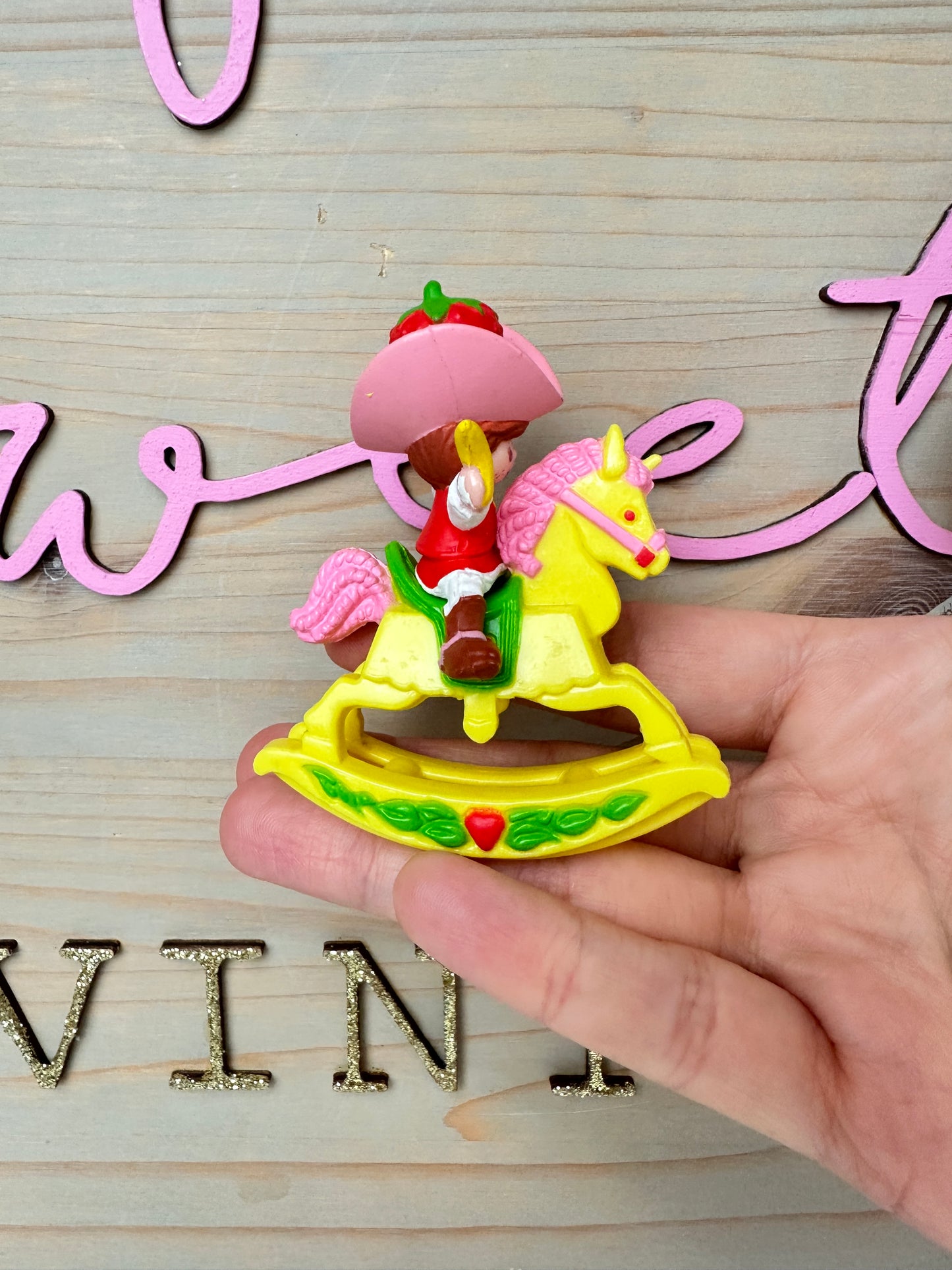 1983 Kenner Strawberryland Strawberry Shortcake Deluxe Miniature SSC on a Rocking Horse