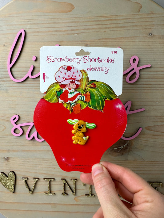 1980 Adam Joseph Strawberry Shortcake Jewelry Pupcake Pin MOC Unused