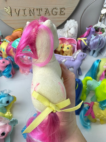 1980s Hasbro My Little Pony So Soft Taffy with Ribbon, Brush, & Backcard