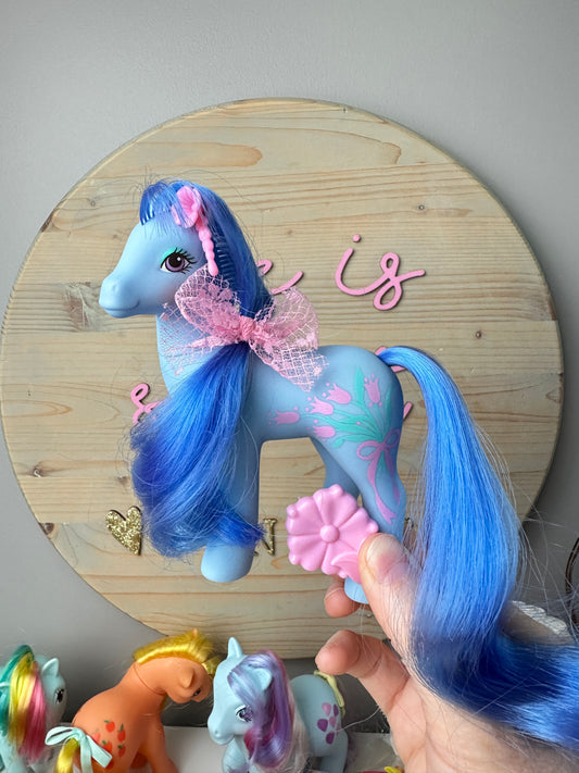 1980s Hasbro G1 My Little Pony Flowerburst with Ribbon & Brush