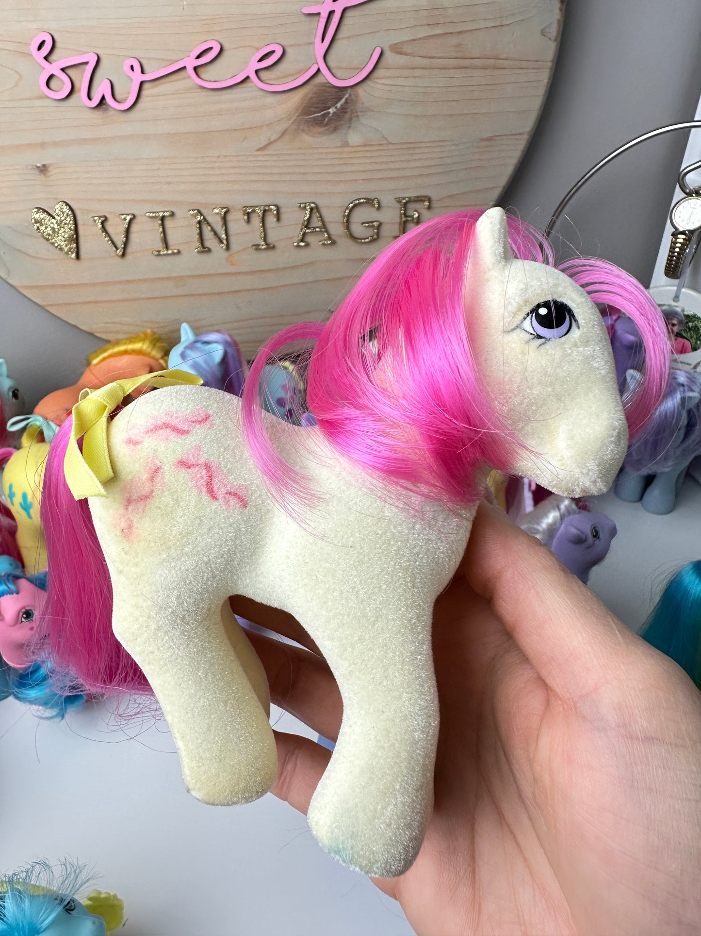 1980s Hasbro My Little Pony So Soft Taffy with Ribbon, Brush, & Backcard